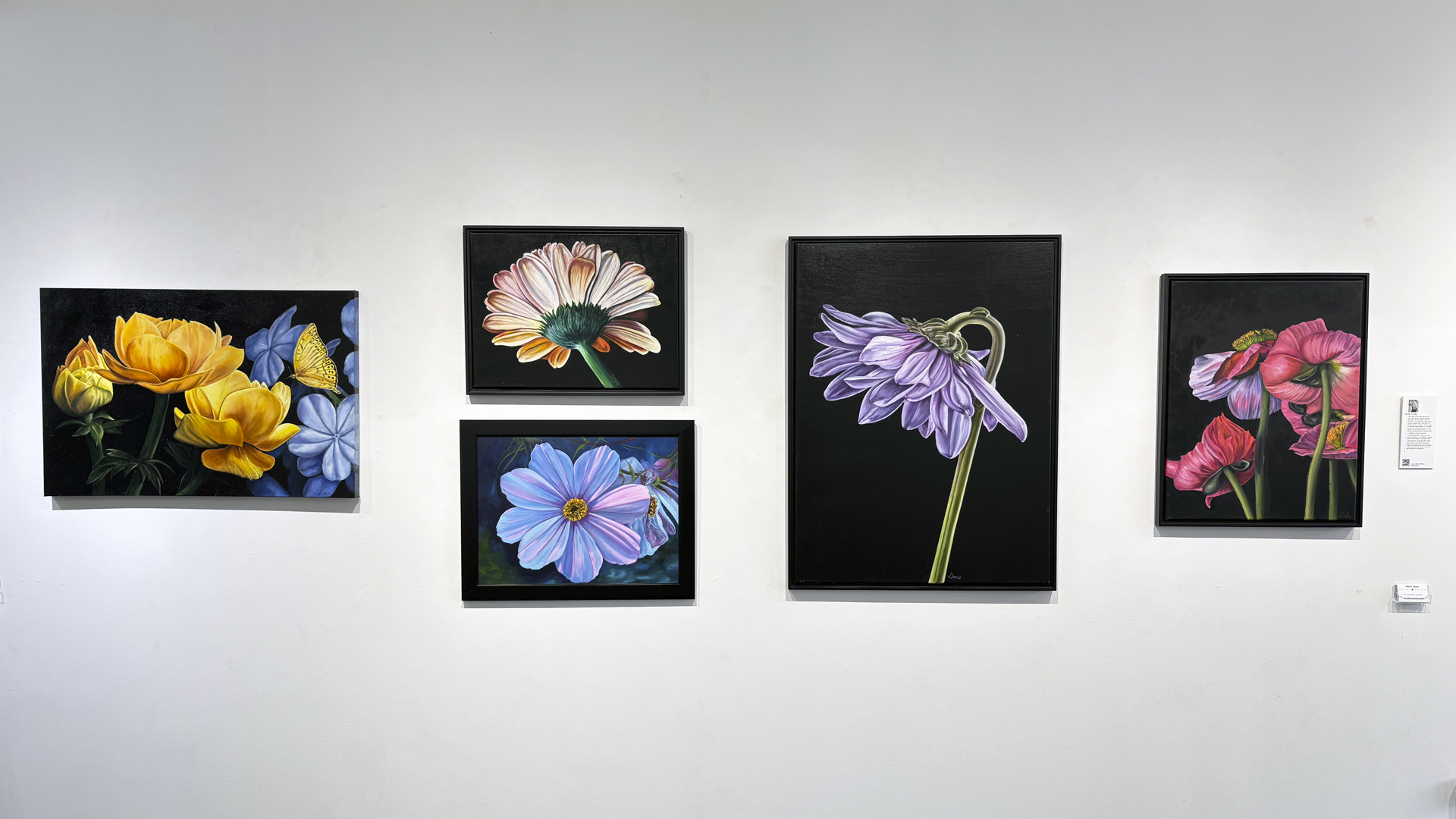 Installation of Doris Clark's work in Four Spokes exhibition at Flywheel Gallwry