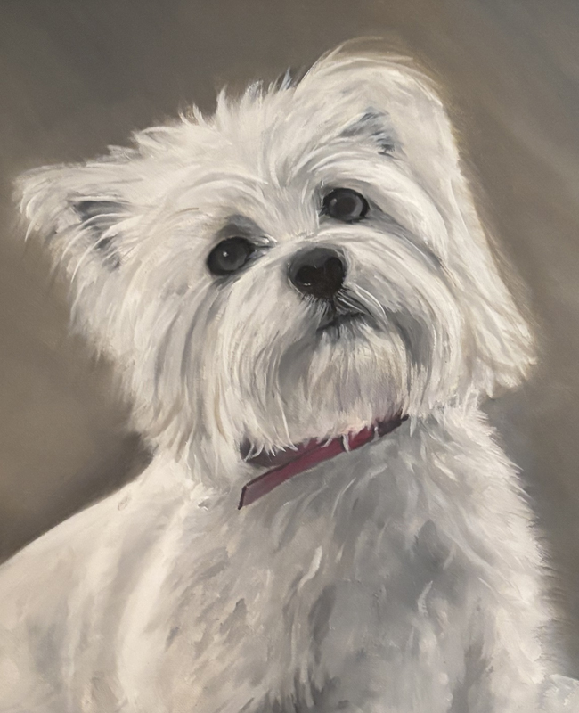Painting of a dog by Doris Clark that links to a portfolio of animal artwork.